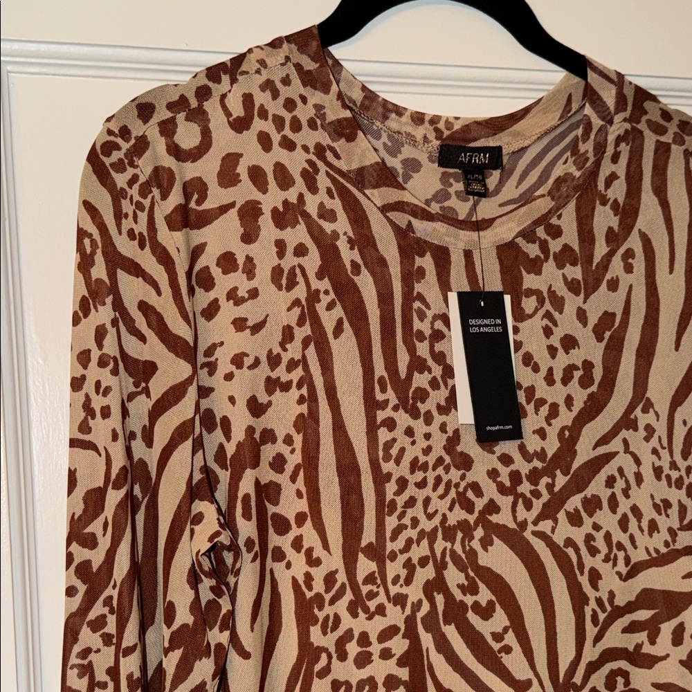 AFRM’s Wild Pattern Long Sleeve Body Con Dress with Slip Dress - Brown and Tan - Picture 4 of 4